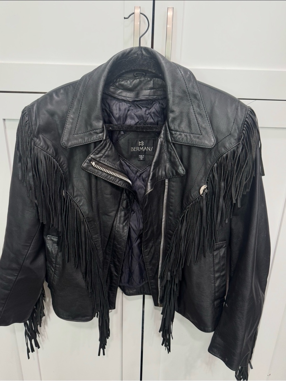 Berman’s Vintage Black Leather Fringe Biker Jacket - Women